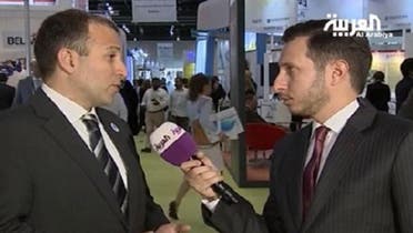 Energy Minister Gebran Bassil, L, told Al Arabiya correspondent Naser ElTibi, R, that Lebanon “discovered significant oil wealth and resources” in its maritime waters. (Al Arabiya)