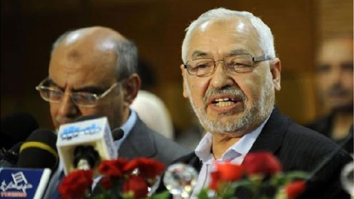 Tunisian Islamist Ennahda Party founder Rached Ghannouchi at a press conference in Tunis last October.  (AFP)