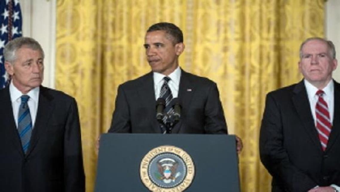 US President Barack Obama announces his nominations for CIA Director Johhn Brennan(R) and Defense Secretary, Chuck Hagel(L) during an event in the East Room of the White House Jan. 7, 2013 in Washington, DC. (AFP)