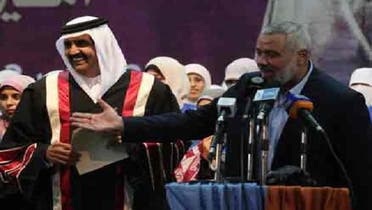 امیر قطر شیخ حمد بن خلیفہ آل ثانی اور اسماعیل ہنیہ غزہ یونیورسٹی کے جلسہ تقسیم اسناد میں