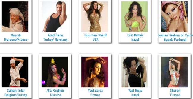 Pictures, names and nationalities of some of the oriental dance teachers who will participate in the world’s biggest belly dance festival in Israel’s most southernmost city, Eilat. (Photo courtesy Eilat Festival’s official page)