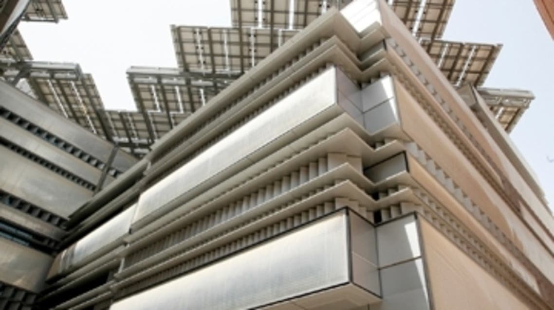 Solar panels atop of a building in Masdar City.