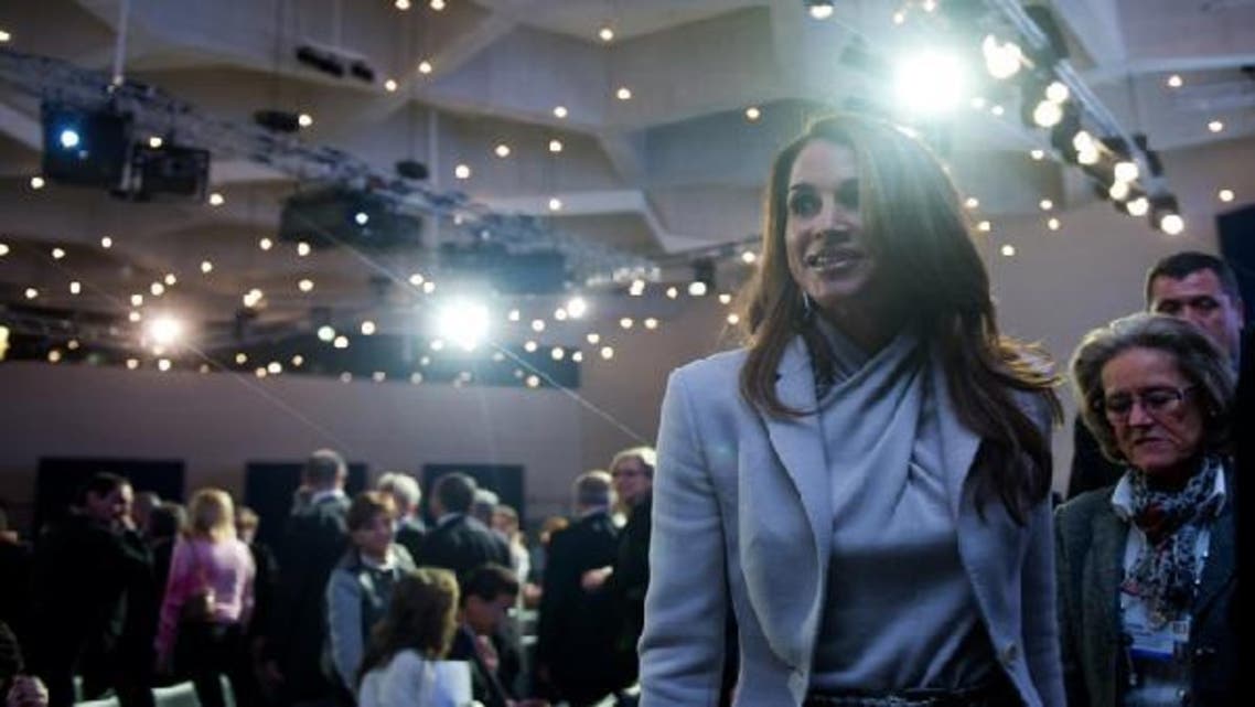 Jordan\'s Queen Rania arrives to attend on Jan. 25, 2013 a session of the World Economic Forum (WEF) meeting in the Swiss resort of Davos. (AFP)