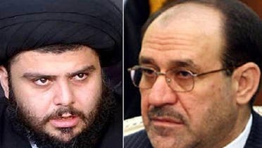 Shiite leader Muqtada al-Sadr, L, urges Prime Minister Maliki to listen to demonstrators. (Al Arabiya)
