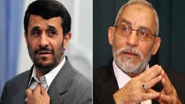 اخوان المسلمون کے مرشدعام محمد بدیع (دائیں) اور ایرانی صدر محمود احمدی نژاد(بائیں)