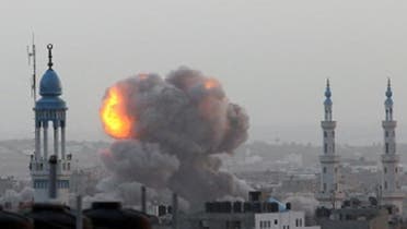 A fire ball rises as the Israeli air force carries out a raid over Gaza City on Nov. 17, 2012, for the fourth consecutive day. (AFP)