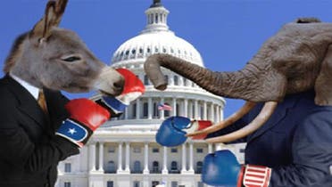 صراع الفيل والحمار يمثل تنافس الجمهوريين والديمقراطيين على رئاسة البيت الأبيض