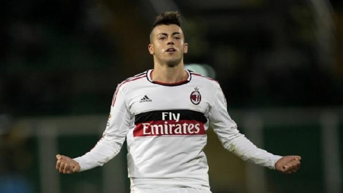 AC Milan’s forward Stephan El-Shaarawy of Egypt celebrates after scoring during their Italian Serie A football match Palermo vs AC Milan at Barbera Stadium on Oct. 30, 2012. (AFP)