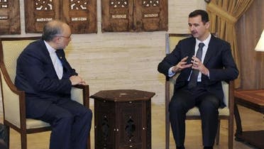 Syria\'s President Bashar al-Assad (R) meets Iran\'s Foreign Minister Ali Akbar Salehi in Damascus on Sept. 19, 2012. (Photo courtesy: SANA)