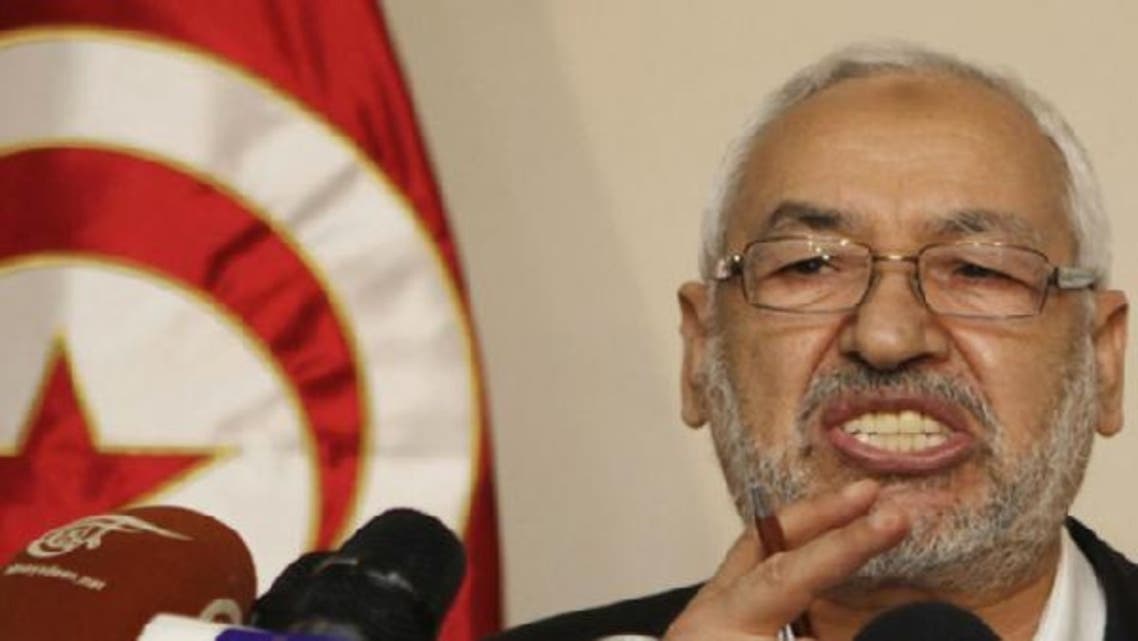 Tunisia’s ruling Ennahda Movement leader Rachid Ghannouchi speaks during a news conference in Tunis. (Reuters)