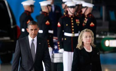 US President Barack Obama and Secretary of State Hillary Clinton participate in a transfer ceremony of the remains of U.S. Ambassador to Libya, Chris Stevens and three other Americans killed this week in Benghazi, at Andrews Air Force Base near Washington. (Reuters)