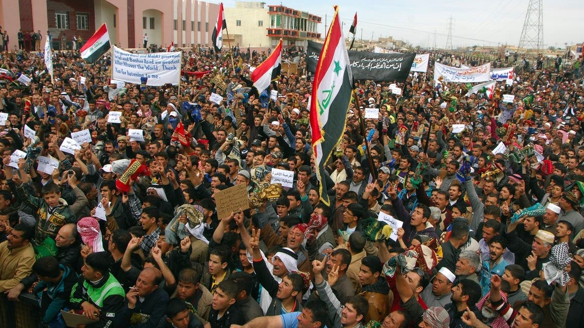 Iraqi Sunni Muslims chant "Allahu Akbar", which means god is great, during an anti-government demonstration in the central city of Samarra March 8, 2013. (Reuters)