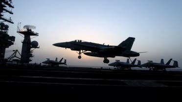 U.S. fighter jet returning after flying a mission over Afghanistan. A NATO helicopter supporting Afghan security forces killed two children and nine suspected Taliban fighters. (AFP)