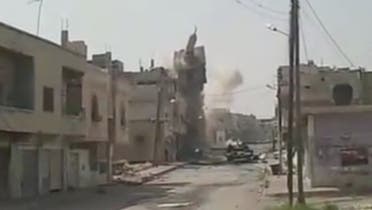 قوات الأسد تدمر مئذنة المسجد العمري رمز الثورة