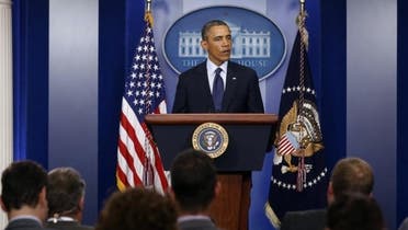 President Barack Obama talks about the explosions at the Boston Marathon at the White House, April 15, 2013