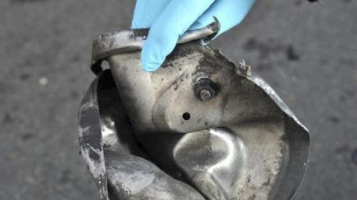 FBI image shows the remains of a pressure cooker that the FBI says was part of one of the Boston Marathon bombs (Courtesy: AP /FBI)