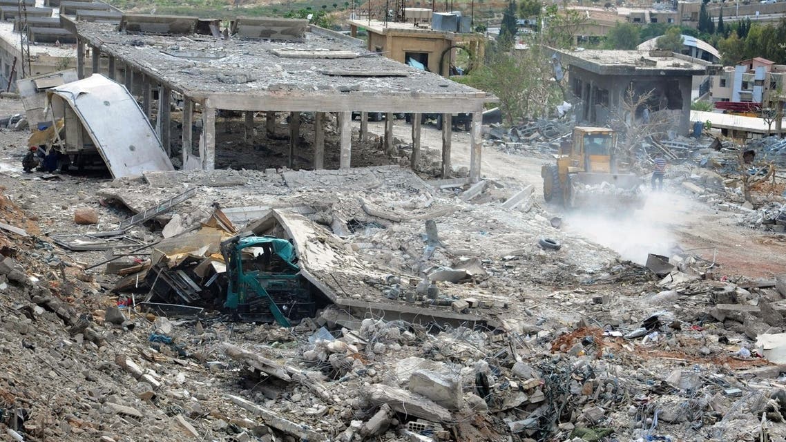 A handout picture released by the Syrian Arab News Agency (SANA) on May 5, 2013, allegedly shows, the damage caused by an Israeli strike according to SANA. (AFP)