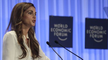 Jordan's Queen Rania speaks at the World Economic Forum on the Middle East and North Africa in Jordan. (AFP)