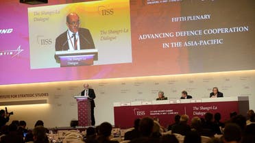 French Defence Minister Jean-Yves Le Drian speaks at the 12th Asia Security Summit Shangri-La Dialogue in Singapore on June 2, 2013. (afp)