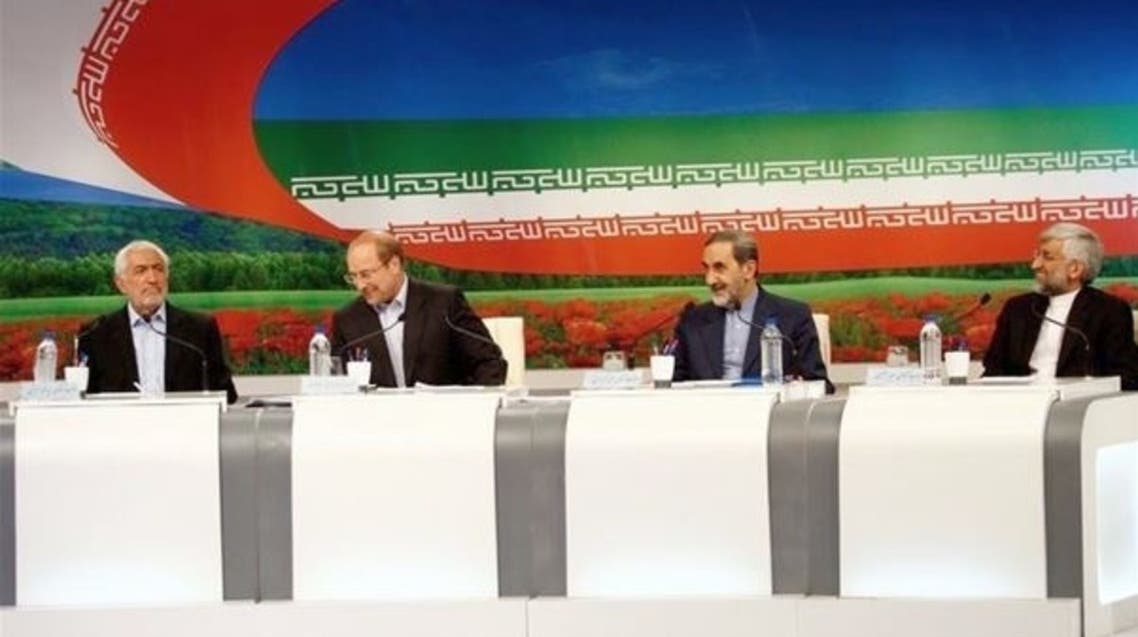 Iranian presidential candidates attend a live debate on state TV in Tehran on May 31, 2013. (AF)