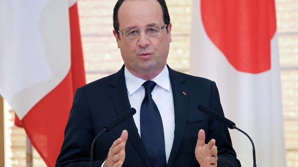 French President Francois Hollande speaks during a joint press conference with Japanese Prime Minister Shinzo Abe. AFP