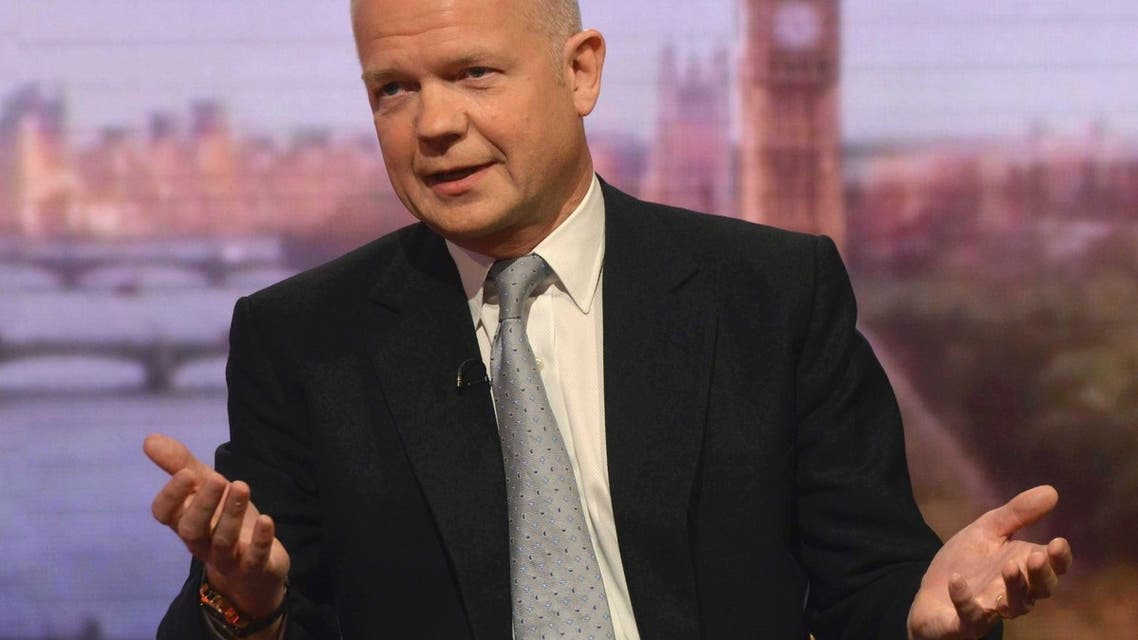 Britain's Foreign Secretary William Hague speaks on the BBC's Andrew Marr Show, presented by Sophie Raworth, in this photograph provided by the BBC, in London June 9, 2013. REUTERS