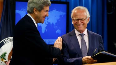 Secretary of State John Kerry with Martin Indyk, special envoy for the talks.
