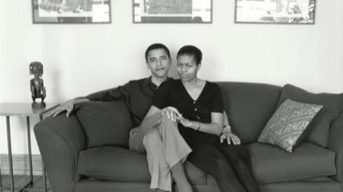 The message was accompanied by an undated black and white photo of the Obamas as a young couple relaxing on a sofa. (Courtesy: Michelle Obama’s Twitter account)