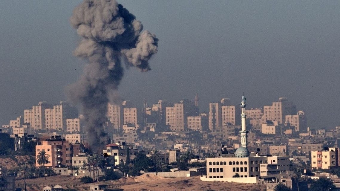 A picture taken from the southern Israeli town of Sderot shows smoke billowing from a spot targeted by the Israeli military inside the Gaza Strip on Thursday.