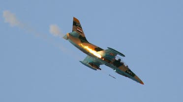 A Syrian Air Force fighter plane fires a rocket during an air strike in the village of Tel Rafat, some 37 km (23 miles) north of Aleppo in this August 9, 2012 file photograph. reuters