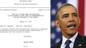 White House sends Congress draft resolution for action on Syria