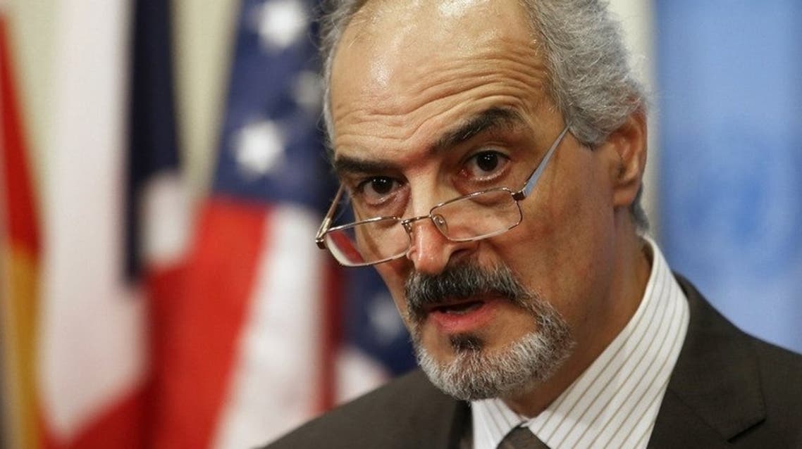 Syrian Ambassador to the United Nations Bashar Jaafari speaks to reporters on August 28, 2013 in New York.