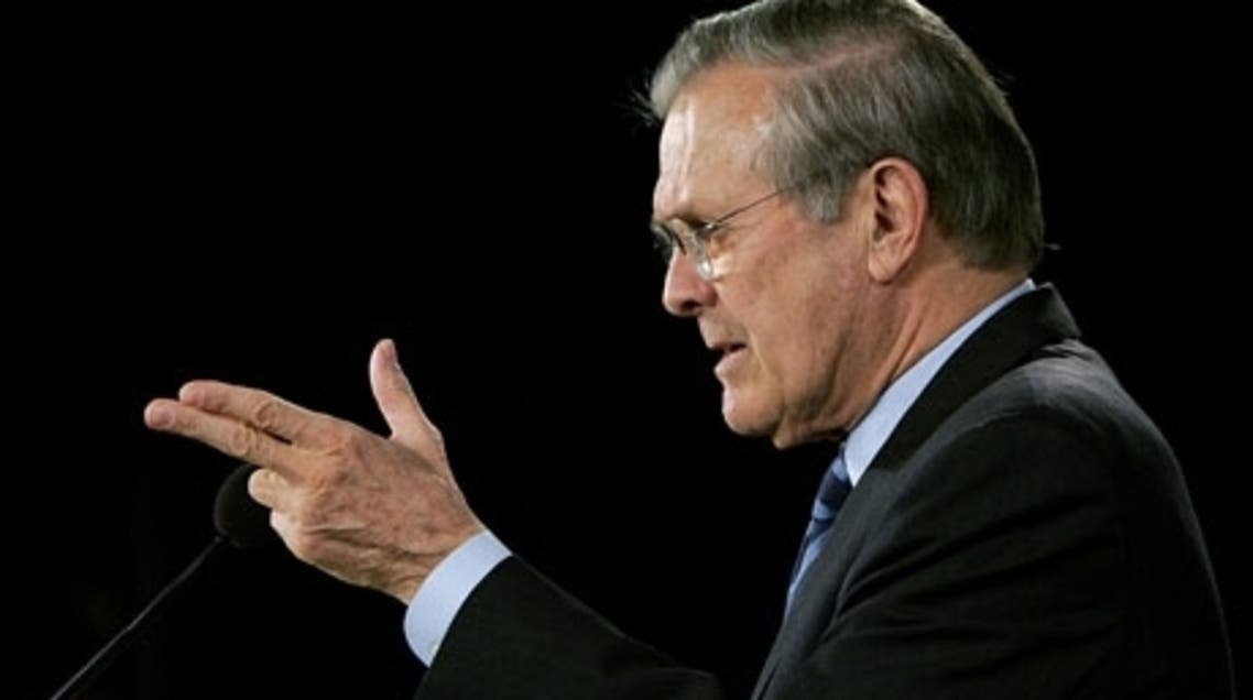 Donald Rumsfeld at a press briefing at the Pentagon on 25 January 2006. (File Photo: AFP)