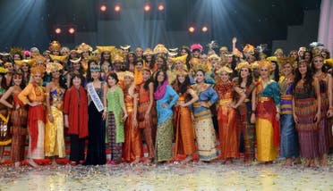 Miss World 2013 contestants pose after their parade during the opening ceremony in Nusa Dua, on the resort island of Bali on September 8, 2013. (AFP)