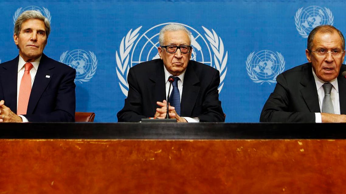 U.S. Secretary of State John Kerry (L) sits with U.N. Special Representative Lakhdar Brahimi (C) and Russian Foreign Minister Sergei Lavrov as they each make a statement to the press after a meeting discussing the ongoing problems in Syria. (Reuters)