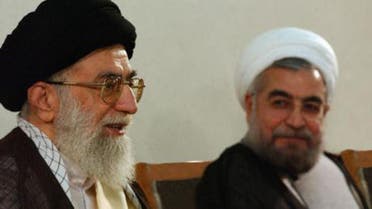 Rouhani with Iran's supreme leader, Ayatollah Ali Khamenei. Photograph. (AFP