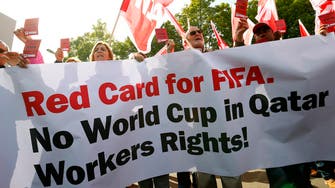 Trade unionists protest outside FIFA over Qatar workers