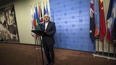 Iran's Foreign Minister Mohammad Javad Zarif speaks to the media after a meeting of the foreign ministers representing the permanent five member countries of the United Nations Security Council, including Germany, at the U.N. Headquarters in New York September 26, 2013.  iran