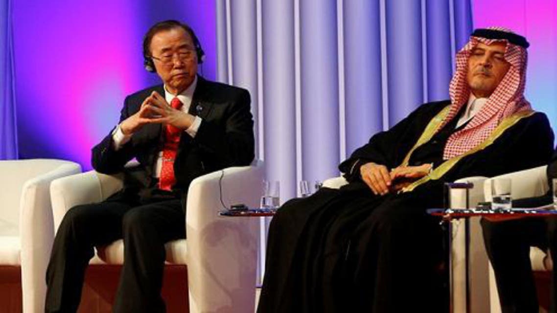 U.N. Secretary-General Ban Ki-moon (L) and Saudi Arabian Foreign Minister Prince Saud al-Faisal, listen during the opening ceremony of the `King Abdullah Bin Abdulaziz International Center for Interreligious and Intercultural Dialogue reuters