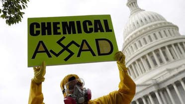 A picture shows an earlier protest outside the U.S. Capitol against the Syrian government’s use of chemical weapons. (File photo: AFP)