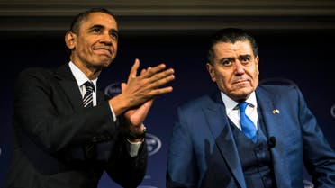 U.S. President Barack Obama (L) arrives to speak with Israeli-American media tycoon Haim Saban about negotiations with Iran in Washington December 7, 2013. (Reuters)