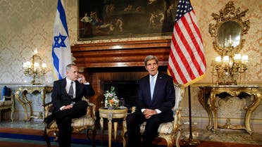 U.S. Secretary of State John Kerry (R) poses with Israeli Prime Minister Benjamin Netanyahu at Villa Taverna in Rome October 23, 2013. reuters
