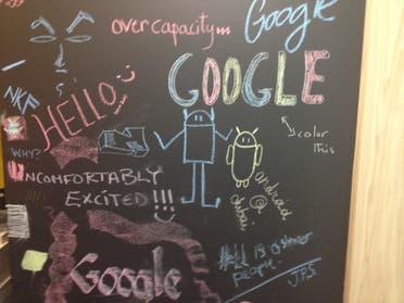 A chalkboard in Google’s Dubai office. (Al Arabiya)