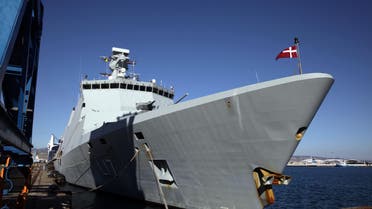 The Danish vessel "Absalon" from the Royal Danish Navy is seen in the Cypriot port city of Limassol on December 14,2013 as it takes part in the joint Danish-Norwegian contribution to the transportation of chemical warfare agents out of Syria. AFP
