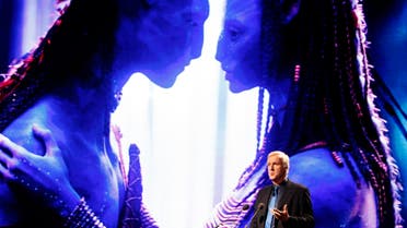 Film director and Lightstorm Entertainment Chairman James Cameron delivers a keynote address titled "Renaissance now in imagination and technology" in front of an image of his recent movie "Avatar" during the Seoul Digital Forum 2010 May 13, 2010.
