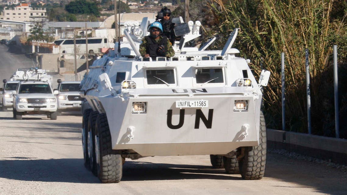 The United Nations Interim Force in Lebanon (UNIFIL) patrol in their armoured vehicles in southern Lebanon near the border between Lebanon and Israel Dec. 16, 2013. (Reuters)