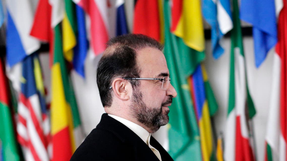 Iran's ambassador to the International Atomic Energy Agency (IAEA) Reza Najafi arrives for a news conference at the headquarters of the IAEA in Vienna December 11, 2013