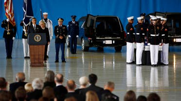 U.S. President Barack Obama and Secretary of State Hillary Clinton participate in a transfer ceremony of the remains of U.S. Ambassador to Libya, Chris Stevens and three other Americans killed this week in Benghazi, at Andrews Air Force Base near Washington, 