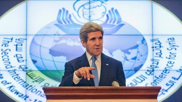 .S. Secretary of State John Kerry speaks during his news conference at Syrian Donors Conference at the Bayan Palace in Kuwait City Jan. 15, 2014. (Reuters)