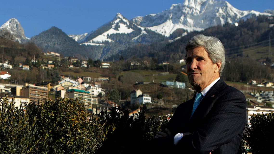 United States Secretary of State John Kerry pictured outside a meeting room in Montreux on Jan 22, 2014. (Reuters)
